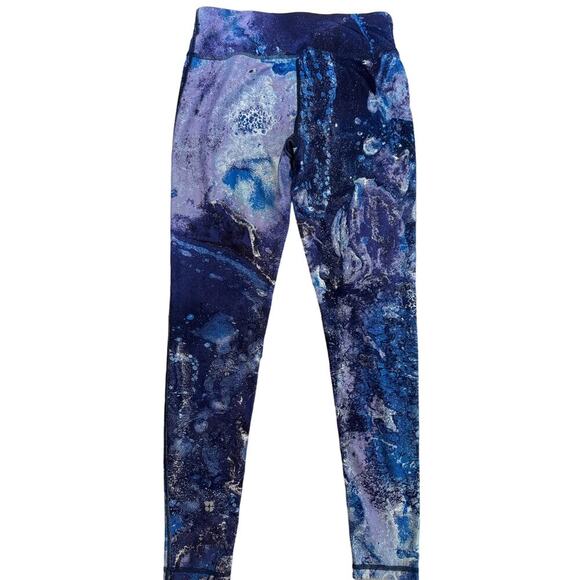 Sweaty All Day 7/8 Workout Leggings Blue Marlin Moon Print Galaxy Swirl Size S - Picture 6 of 12